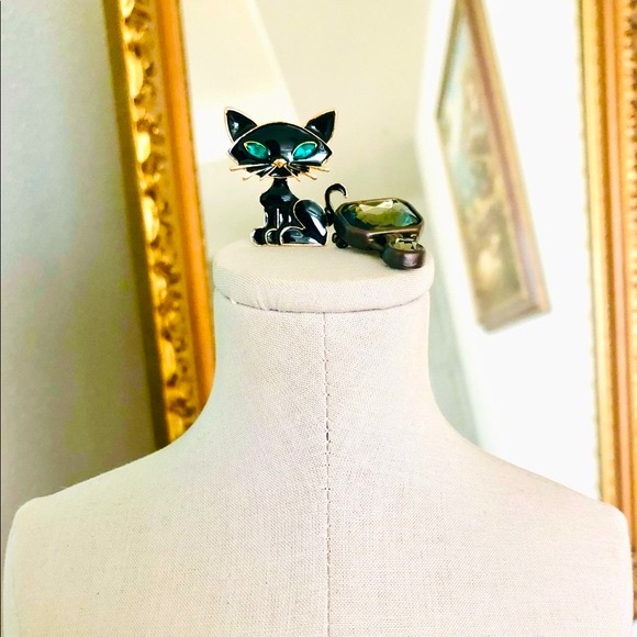Vintage Black Cat brooch & Crystal Unique Deco Brooch - Picture 3 of 11
